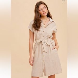 Hem & Thread Beige Striped Dress